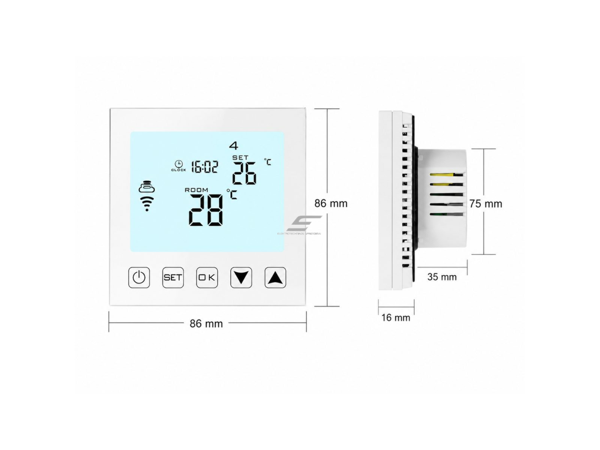 Išmanus grindinio šildymo termostatas | WiFi | Tuya / Smart Life | 16A | 90–230V | NTC jutiklis | savaitinis programavimas | Alexa / Google Assistant | baltas 4