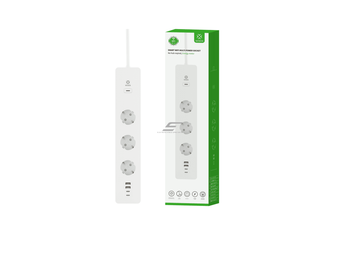 Išmanus Wi-Fi ilgiklis | kištukinis lizdas | 3xSchuko | 2xUSB-A + 2xUSB-C | 3680W | 16A | su elektros energijos apskaita | IP20 | baltas | TUYA | Smart Life | WOOX | R6132 Išmanus Wi-Fi ilgiklis | kištukinis lizdas | 3xSchuko | 2xUSB-A + 2xUSB-C | 3680W | 16A | su elektros energijos apskaita | IP20 | baltas | TUYA | Smart Life | WOOX | R6132
