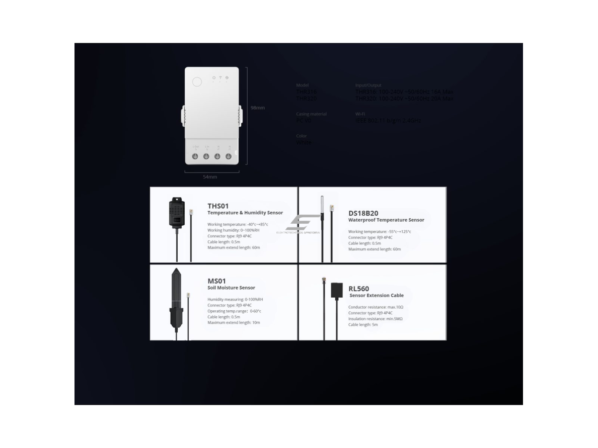 Išmanus temperatūros ir drėgmės valdiklis | 20A | 100-240VAC | baltas | DIN | Wi-Fi | TH Origin | SONOFF | THR320 | 6920075777536 9
