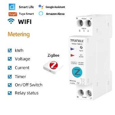 Gudrs automātiskais slēdzis | ar elektroenerģijas mērījumu | tālvadības vadāms, izmantojot Wi-Fi | 1P | 63A | 230V | TUYA | ZigBee Smart Gudrs automātiskais slēdzis | ar elektroenerģijas mērījumu | tālvadības vadāms, izmantojot Wi-Fi | 1P | 63A | 230V | TUYA | ZigBee Smart