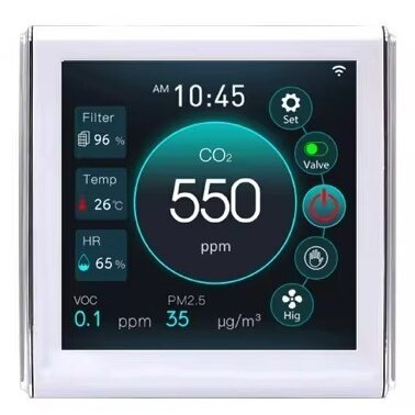 Nutikas ventilaatori kontroller CO2 ja õhukvaliteedi anduriga | 110-240VAC | valge | Wi-Fi | Tuya Nutikas ventilaatori kontroller CO2 ja õhukvaliteedi anduriga | 110-240VAC | valge | Wi-Fi | Tuya