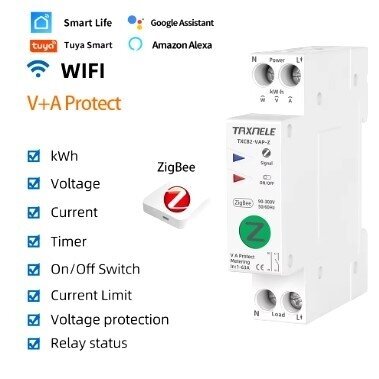 Inteligentny wyłącznik automatyczny | z ochroną przed przeciążeniem | przepięciami | zdalnie sterowany Wi-Fi | 1P | 63A | 230V | TUYA | ZigBee Smart