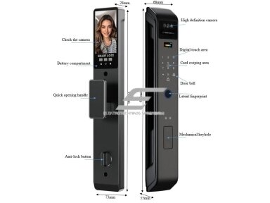 Išmani durų spyna su veido atpažinimu | pirštų antspaudų | IC kortelių skaitytuvu | 428x73x28mm | juoda | TUYA | Wi-Fi Išmani durų spyna su veido atpažinimu | pirštų antspaudų | IC kortelių skaitytuvu | 428x73x28mm | juoda | TUYA | Wi-Fi