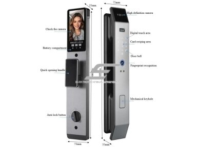 Išmani durų spyna 6-in-1 | 3D veido atpažinimas | pirštų antspaudas | IC kortelė | PIN | kamera ir interkomas | Wi-Fi Tuya | 6068/7068 | 428×73×35 mm | sidabrinė | ES-XF14S Išmani durų spyna 6-in-1 | 3D veido atpažinimas | pirštų antspaudas | IC kortelė | PIN | kamera ir interkomas | Wi-Fi Tuya | 6068/7068 | 428×73×35 mm | sidabrinė | ES-XF14S