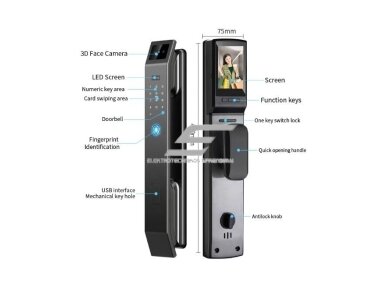 Išmani durų spyna su veido atpažinimu | pirštų antspaudų | IC kortelių skaitytuvu | 420x75mm | pilka | TUYA | Wi-Fi Išmani durų spyna su veido atpažinimu | pirštų antspaudų | IC kortelių skaitytuvu | 420x75mm | pilka | TUYA | Wi-Fi