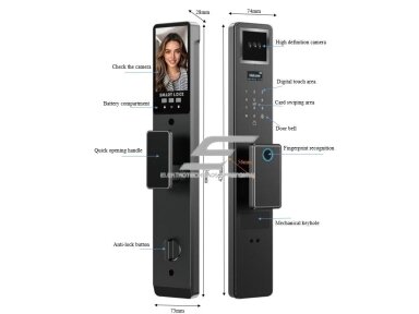Išmani durų spyna su veido atpažinimu | pirštų antspaudų | IC kortelių skaitytuvu | 430x73x28mm | pilka | TUYA | Wi-Fi Išmani durų spyna su veido atpažinimu | pirštų antspaudų | IC kortelių skaitytuvu | 430x73x28mm | pilka | TUYA | Wi-Fi