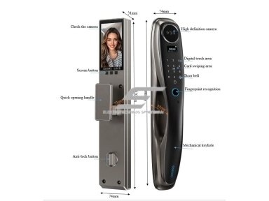 Išmani durų spyna su veido ir delno atpažinimu | pirštų antspaudų | IC kortelių skaitytuvu | 420x74x31mm | pilka | TUYA | Wi-Fi Išmani durų spyna su veido ir delno atpažinimu | pirštų antspaudų | IC kortelių skaitytuvu | 420x74x31mm | pilka | TUYA | Wi-Fi