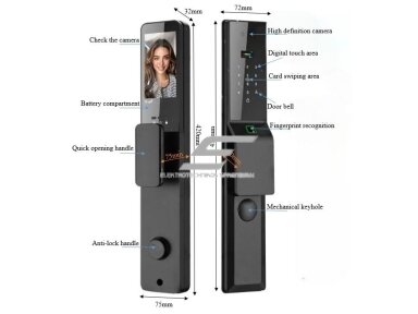 Išmani durų spyna su veido ir delno atpažinimu | pirštų antspaudų | IC kortelių skaitytuvu | 420x75x32mm | juoda | TUYA | Wi-Fi | IP66 Išmani durų spyna su veido ir delno atpažinimu | pirštų antspaudų | IC kortelių skaitytuvu | 420x75x32mm | juoda | TUYA | Wi-Fi | IP66