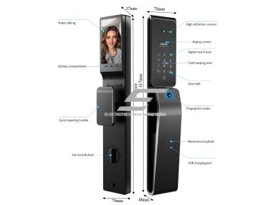 Išmani durų spyna su veido ir delno atpažinimu | pirštų antspaudų | IC kortelių skaitytuvu | 430x74x37mm | juoda | TUYA | Wi-Fi | IP66 Išmani durų spyna su veido ir delno atpažinimu | pirštų antspaudų | IC kortelių skaitytuvu | 430x74x37mm | juoda | TUYA | Wi-Fi | IP66