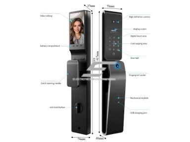Išmani durų spyna su veido ir delno atpažinimu | pirštų antspaudų | IC kortelių skaitytuvu | 430x74x37mm | sidabrinė | TUYA | Wi-Fi | IP66 Išmani durų spyna su veido ir delno atpažinimu | pirštų antspaudų | IC kortelių skaitytuvu | 430x74x37mm | sidabrinė | TUYA | Wi-Fi | IP66