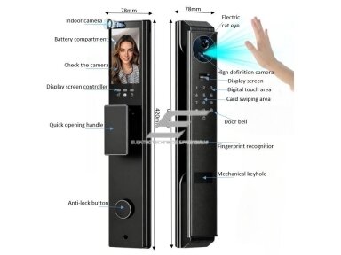 Išmani durų spyna su veido ir delno atpažinimu | pirštų antspaudų | IC kortelių skaitytuvu | 420x78mm | juoda | TUYA | Wi-Fi Išmani durų spyna su veido ir delno atpažinimu | pirštų antspaudų | IC kortelių skaitytuvu | 420x78mm | juoda | TUYA | Wi-Fi