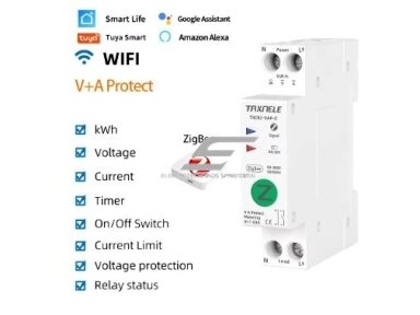 Išmanus automatinis jungiklis | su apsauga nuo viršsrovių | viršįtampių | valdomas nuotoliu Wi-Fi | 1P | 63A | 230V | TUYA | ZigBee Smart