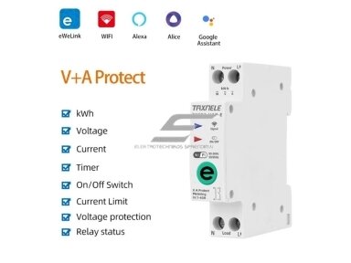 Išmanus automatinis jungiklis | su apsauga nuo viršsrovių | viršįtampių | valdomas nuotoliu Wi-Fi | 1P | 63A | 230V | TUYA