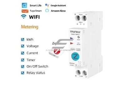 Išmanus automatinis jungiklis | su elektros energijos matavimu | valdomas nuotoliu Wi-Fi | 1P | 63A | 230V | TUYA | ZigBee Smart