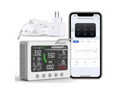 Skaitmeninis | išmanus CO2 | TVOC | temperatūros | drėgmės | oro kokybės matuoklis | jutiklis | 2A | 12VDC | -20...+60°C | 5...95%RH | 400-5000PPM | | baltas | Wi-Fi | Tuya Smart Life Skaitmeninis | išmanus CO2 | TVOC | temperatūros | drėgmės | oro kokybės matuoklis | jutiklis | 2A | 12VDC | -20...+60°C | 5...95%RH | 400-5000PPM | | baltas | Wi-Fi | Tuya Smart Life