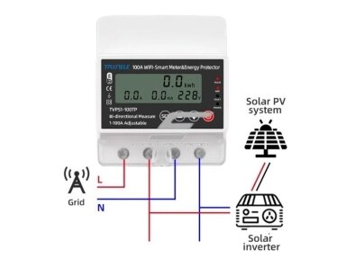 Modulinis | išmanus | skaitmeninis elektros energijos skaitiklis saulės baterijoms | 1F | 1-100A | 230VAC | DIN | Wi-Fi | TUYA Modulinis | išmanus | skaitmeninis elektros energijos skaitiklis saulės baterijoms | 1F | 1-100A | 230VAC | DIN | Wi-Fi | TUYA