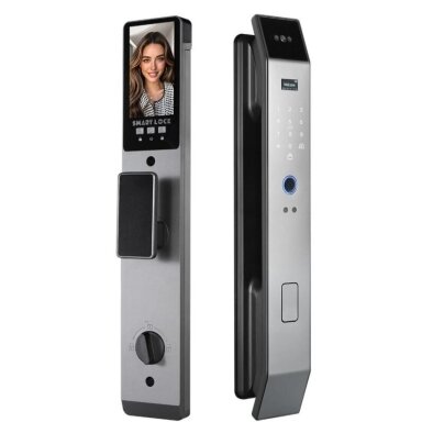 Smart door lock 6-in-1 | 3D face recognition | fingerprint | IC card | PIN | camera and intercom | Wi-Fi Tuya | 6068/7068 | 428×73×35 mm | silver | ES-XF14S Smart door lock 6-in-1 | 3D face recognition | fingerprint | IC card | PIN | camera and intercom | Wi-Fi Tuya | 6068/7068 | 428×73×35 mm | silver | ES-XF14S