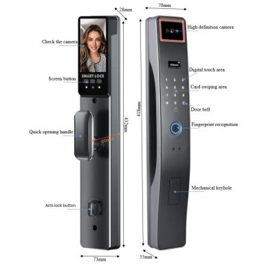 Smart door lock with facial recognition | fingerprint | IC card reader | 432x73x28mm | grey | TUYA | Wi-Fi Smart door lock with facial recognition | fingerprint | IC card reader | 432x73x28mm | grey | TUYA | Wi-Fi