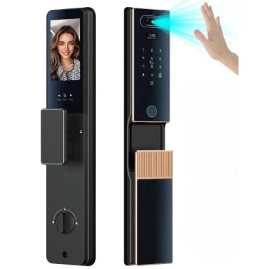 Smart door lock with face and palm recognition | fingerprint | IC card reader | 420x74x33mm | golden | TUYA | Wi-Fi Smart door lock with face and palm recognition | fingerprint | IC card reader | 420x74x33mm | golden | TUYA | Wi-Fi