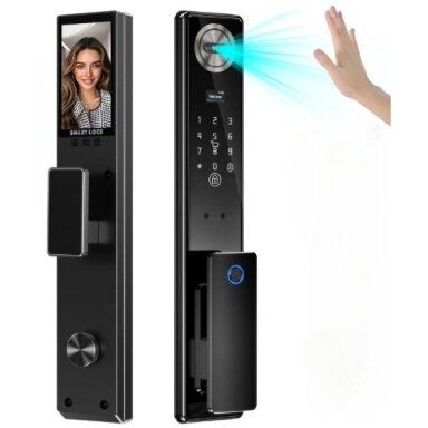 Smart door lock with face and palm recognition | fingerprint | IC card reader | 420x75x30mm | black | TUYA | Wi-Fi | IP66 Smart door lock with face and palm recognition | fingerprint | IC card reader | 420x75x30mm | black | TUYA | Wi-Fi | IP66