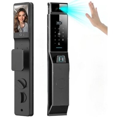 Smart door lock with face and palm recognition | fingerprint | IC card reader | 432x73x33mm | black | TUYA | Wi-Fi | IP66 Smart door lock with face and palm recognition | fingerprint | IC card reader | 432x73x33mm | black | TUYA | Wi-Fi | IP66