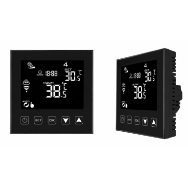 Умный термостат для тёплого пола | WiFi | Tuya / Smart Life | 16A | 90–230V | датчик NTC | недельное программирование | Alexa / Google Assistant | чёрный Умный термостат для тёплого пола | WiFi | Tuya / Smart Life | 16A | 90–230V | датчик NTC | недельное программирование | Alexa / Google Assistant | чёрный