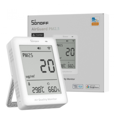 Viedais telpu gaisa kvalitātes mērītājs Sonoff AirGuard SAWF-07P ar monitoringa funkciju | PM2.5 / PM10 / temperatūras, relatīvā mitruma mērīšana | Wi-Fi | Apple Home / Google Home / Alexa Viedais telpu gaisa kvalitātes mērītājs Sonoff AirGuard SAWF-07P ar monitoringa funkciju | PM2.5 / PM10 / temperatūras, relatīvā mitruma mērīšana | Wi-Fi | Apple Home / Google Home / Alexa