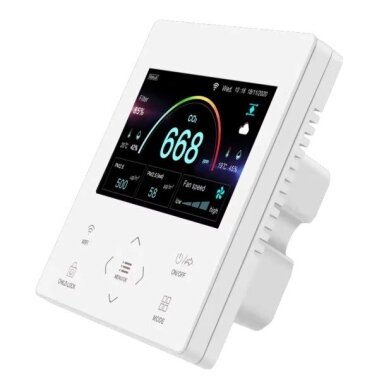 Nutikas ventilaatori kontroller CO2 ja VOC anduriga | 95-240VAC | valge | Wi-Fi | RS485 | Tuya Nutikas ventilaatori kontroller CO2 ja VOC anduriga | 95-240VAC | valge | Wi-Fi | RS485 | Tuya