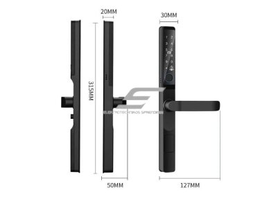 Išmani durų spyna su kortelių skaitytuvo | piršto antspaudo | PIN kodo | TUYA Wi-Fi programėlės | rakto atrakinimu | 315x127mm | juoda | IP66 2 Išmani durų spyna su kortelių skaitytuvo | piršto antspaudo | PIN kodo | TUYA Wi-Fi programėlės | rakto atrakinimu | 315x127mm | juoda | IP66 2