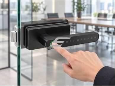 Išmani durų spyna stiklinėms durims su MIFARE kortelių skaitytuvo | piršto antspaudo | PIN kodo | programėlės atrakinimu | 196x63mm | juoda 8 Išmani durų spyna stiklinėms durims su MIFARE kortelių skaitytuvo | piršto antspaudo | PIN kodo | programėlės atrakinimu | 196x63mm | juoda 8