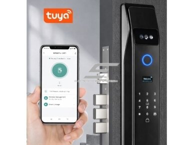 Išmani durų spyna su veido atpažinimu | pirštų antspaudų | IC kortelių skaitytuvu | 428x73x35mm | juoda | TUYA | Wi-Fi 2 Išmani durų spyna su veido atpažinimu | pirštų antspaudų | IC kortelių skaitytuvu | 428x73x35mm | juoda | TUYA | Wi-Fi 2
