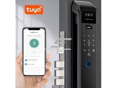 Išmani durų spyna su veido atpažinimu | pirštų antspaudų | IC kortelių skaitytuvu | 428x73x28mm | juoda | TUYA | Wi-Fi 3 Išmani durų spyna su veido atpažinimu | pirštų antspaudų | IC kortelių skaitytuvu | 428x73x28mm | juoda | TUYA | Wi-Fi 3