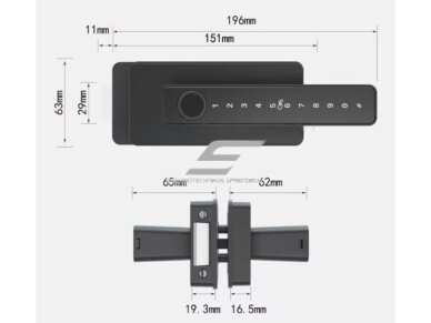 Išmani durų spyna stiklinėms durims su MIFARE kortelių skaitytuvo | piršto antspaudo | PIN kodo | programėlės atrakinimu | 196x63mm | juoda 6 Išmani durų spyna stiklinėms durims su MIFARE kortelių skaitytuvo | piršto antspaudo | PIN kodo | programėlės atrakinimu | 196x63mm | juoda 6