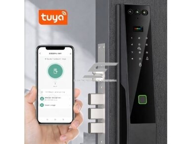 Išmani durų spyna su veido ir delno atpažinimu | pirštų antspaudų | IC kortelių skaitytuvu | 420x74x33mm | juoda | TUYA | Wi-Fi 2 Išmani durų spyna su veido ir delno atpažinimu | pirštų antspaudų | IC kortelių skaitytuvu | 420x74x33mm | juoda | TUYA | Wi-Fi 2