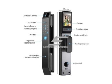Išmani durų spyna su veido atpažinimu | pirštų antspaudų | IC kortelių skaitytuvu | 420x75mm | pilka | TUYA | Wi-Fi 1 Išmani durų spyna su veido atpažinimu | pirštų antspaudų | IC kortelių skaitytuvu | 420x75mm | pilka | TUYA | Wi-Fi 1