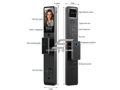 Išmani durų spyna su veido atpažinimu | pirštų antspaudų | IC kortelių skaitytuvu | 430x73x28mm | pilka | TUYA | Wi-Fi 1 Išmani durų spyna su veido atpažinimu | pirštų antspaudų | IC kortelių skaitytuvu | 430x73x28mm | pilka | TUYA | Wi-Fi 1