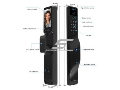 Išmani durų spyna su veido ir delno atpažinimu | pirštų antspaudų | IC kortelių skaitytuvu | 423x70x40mm | pilka | TUYA | Wi-Fi 1 Išmani durų spyna su veido ir delno atpažinimu | pirštų antspaudų | IC kortelių skaitytuvu | 423x70x40mm | pilka | TUYA | Wi-Fi 1