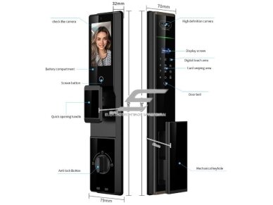 Išmani durų spyna su veido ir delno atpažinimu | pirštų antspaudų | IC kortelių skaitytuvu | 420x79x32mm | juoda | TUYA | Wi-Fi | IP66 1 Išmani durų spyna su veido ir delno atpažinimu | pirštų antspaudų | IC kortelių skaitytuvu | 420x79x32mm | juoda | TUYA | Wi-Fi | IP66 1