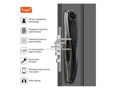 Išmani durų spyna su veido ir delno atpažinimu | pirštų antspaudų | IC kortelių skaitytuvu | 420x74x31mm | pilka | TUYA | Wi-Fi 2 Išmani durų spyna su veido ir delno atpažinimu | pirštų antspaudų | IC kortelių skaitytuvu | 420x74x31mm | pilka | TUYA | Wi-Fi 2