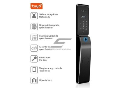 Išmani durų spyna su veido ir delno atpažinimu | pirštų antspaudų | IC kortelių skaitytuvu | 430x74x37mm | juoda | TUYA | Wi-Fi | IP66 3 Išmani durų spyna su veido ir delno atpažinimu | pirštų antspaudų | IC kortelių skaitytuvu | 430x74x37mm | juoda | TUYA | Wi-Fi | IP66 3