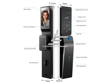 Išmani durų spyna su veido ir delno atpažinimu | pirštų antspaudų | IC kortelių skaitytuvu | 430x74x37mm | sidabrinė | TUYA | Wi-Fi | IP66 1 Išmani durų spyna su veido ir delno atpažinimu | pirštų antspaudų | IC kortelių skaitytuvu | 430x74x37mm | sidabrinė | TUYA | Wi-Fi | IP66 1