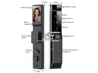 Išmani durų spyna su veido ir delno atpažinimu | pirštų antspaudų | IC kortelių skaitytuvu | 432x73x33mm | juoda | TUYA | Wi-Fi | IP66 1