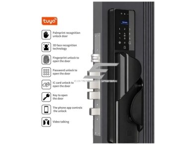 Išmani durų spyna su veido ir delno atpažinimu | pirštų antspaudų | IC kortelių skaitytuvu | sidabrinė | TUYA | Wi-Fi | IP66 2 Išmani durų spyna su veido ir delno atpažinimu | pirštų antspaudų | IC kortelių skaitytuvu | sidabrinė | TUYA | Wi-Fi | IP66 2