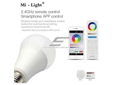 Išmani LED RGB+CCT lemputė | E27 | 12W | 100-240VAC | 2700-6500K | 1100lm | RF | Wi-Fi | Mi Light | FUT105 | 6970602180148 2