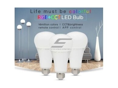 Išmani LED RGB+CCT lemputė | E27 | 12W | 100-240VAC | 2700-6500K | 1100lm | RF | Wi-Fi | Mi Light | FUT105 | 6970602180148 1