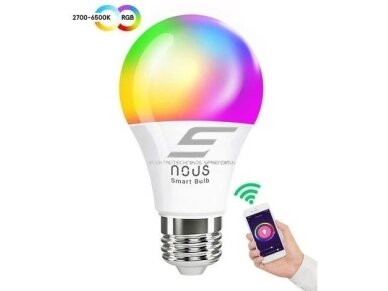 Išmani LED RGB lemputė | E27 | 9W | 200-230V | 2700K-6500K | 806lm | Wi-Fi | NOUS-P3 | 5907772033142 Išmani LED RGB lemputė | E27 | 9W | 200-230V | 2700K-6500K | 806lm | Wi-Fi | NOUS-P3 | 5907772033142