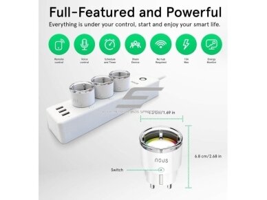 Išmani Wi-Fi rozetė | kištukinis lizdas | 1xSchuko | 3450W | 15A | su elektros energijos apskaita | IP20 | baltas | 4vnt. | NOUS-A1 | 5907772033098 6