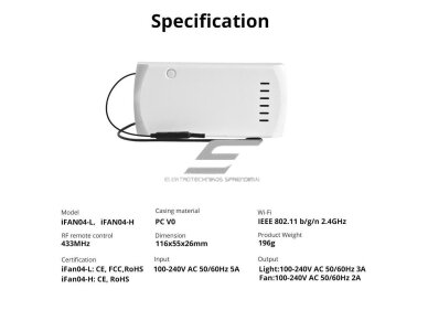 Išmanus | nuotolinis ventiliatoriaus greičio reguliatorius + šviestuvo jungiklis | 2/3A | 100-240V | Wi-Fi | SONOFF | iFan04-H | 6920075776751 4 Išmanus | nuotolinis ventiliatoriaus greičio reguliatorius + šviestuvo jungiklis | 2/3A | 100-240V | Wi-Fi | SONOFF | iFan04-H | 6920075776751 4