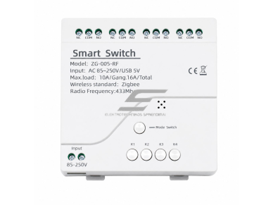 Išmanus WiFi relių modulis | 4 kanalų | 230V | Tuya Smart Life | RF pultelio valdymas | 10A | 2200W | automatiniam elektros įrenginių valdymui