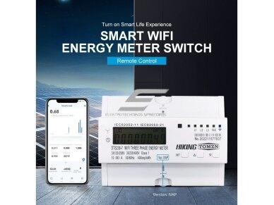 Modulinis trifazis išmanusis elektros energijos skaitiklis su rele | 60 A | 3×230/400 V | Wi-Fi Tuya | nuotolinis valdymas | U/I apsauga | RS485 | DIN | Tomzn TO-DTS238 3